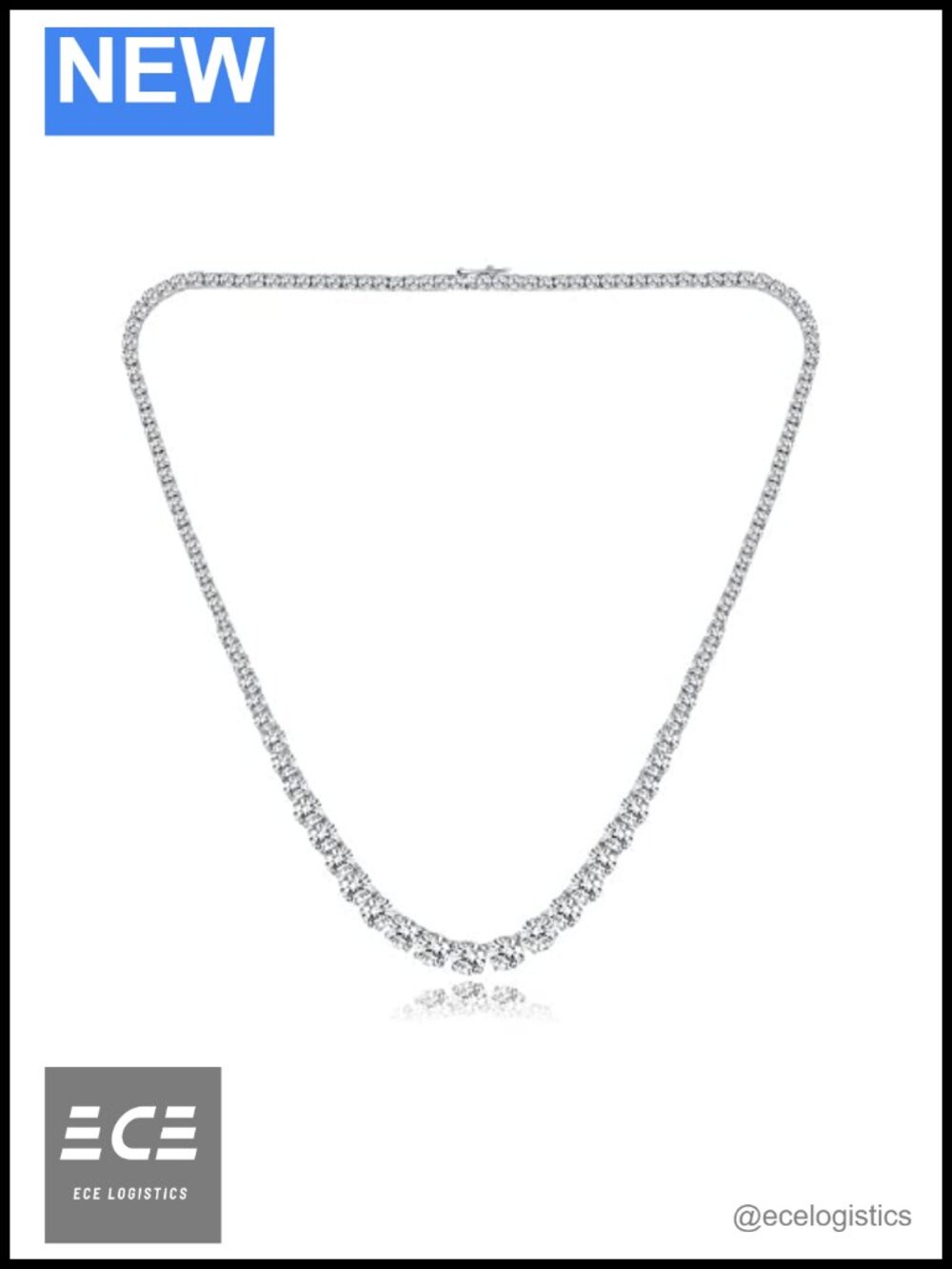 Graduated Tennis Necklace 18K White Gold Plated Cubic Zirconia 14"